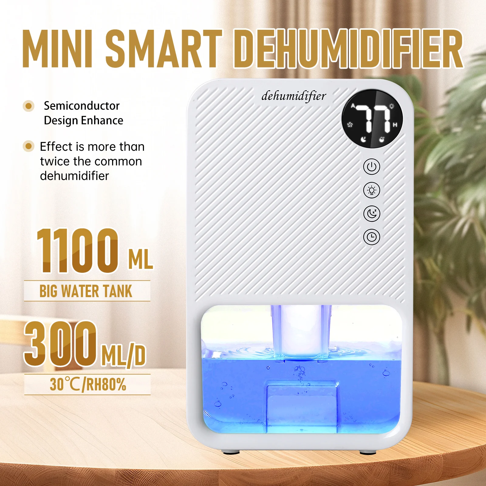 MINI Dehumidifier for Home Damp  Electric Dehumidifier with Auto Shut off 7 Colorful LED Portable  for Wardrobe Bathroom Closet