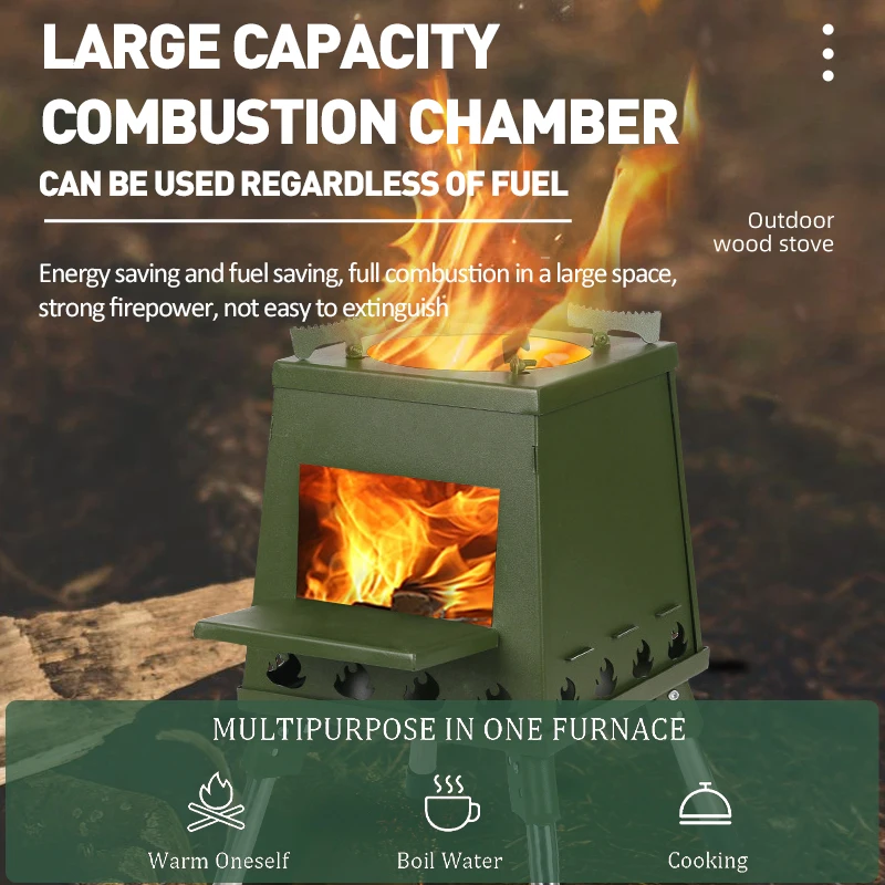 Small outdoor wood stove collapsible camping equipment stainless steel cold rolled high temperature resistant heating furnace