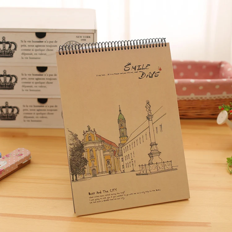 
2021 hot sale A4A5A6 Eco-friendly material kraft paper recycle paper hardcover custom wholesale sketchbook spiral notebook 