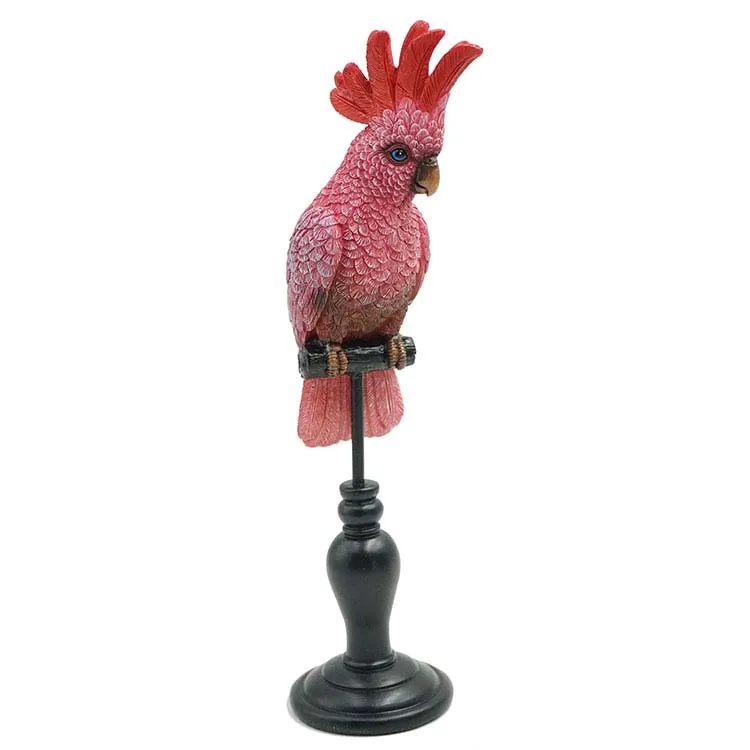 Resin material multi color parrot statue stand on the pillar animal shape attractive ornament