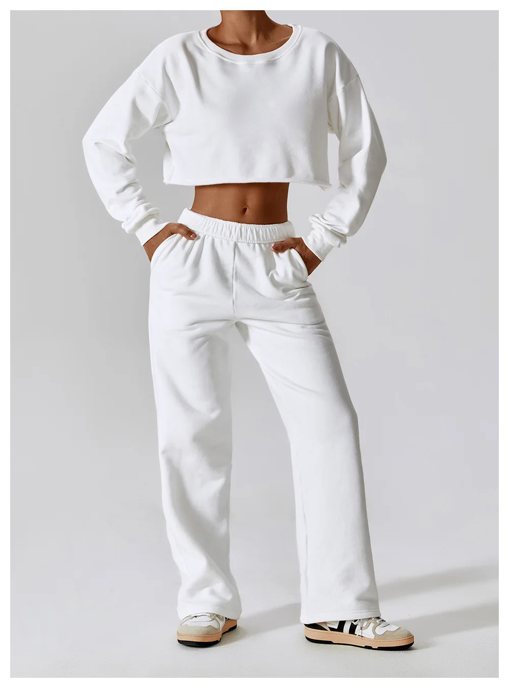 Wholesale Fitness Yoga Wear Sweat Suits Sport Set Long Sleeved Gym Crop Top Jogging Suits Women