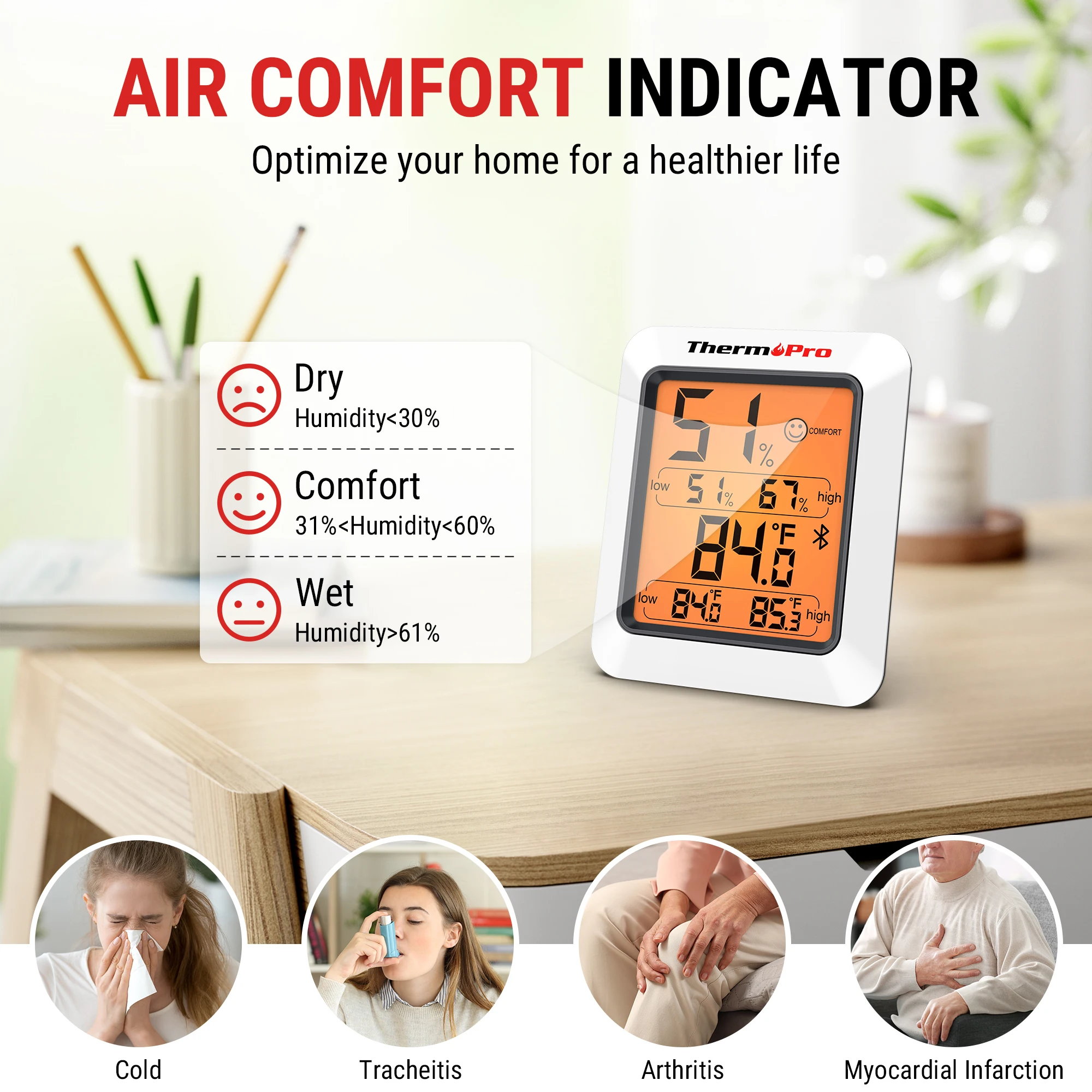 Digital Thermometer Hygrometer Living Room Baby Room LCD Display backlight Temperature Humidity Thermometer