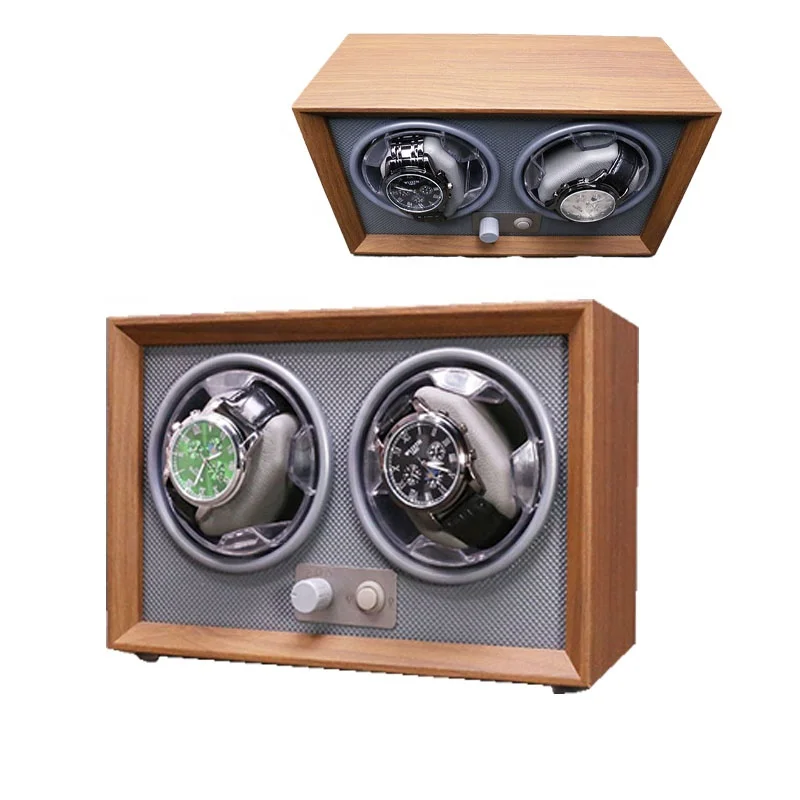 Wholesale Black Grey  Watch Winder Safe Automatic Box Walnut Wood Grain 1 2 Slots Rotate Watch Winder Watch Storage Box