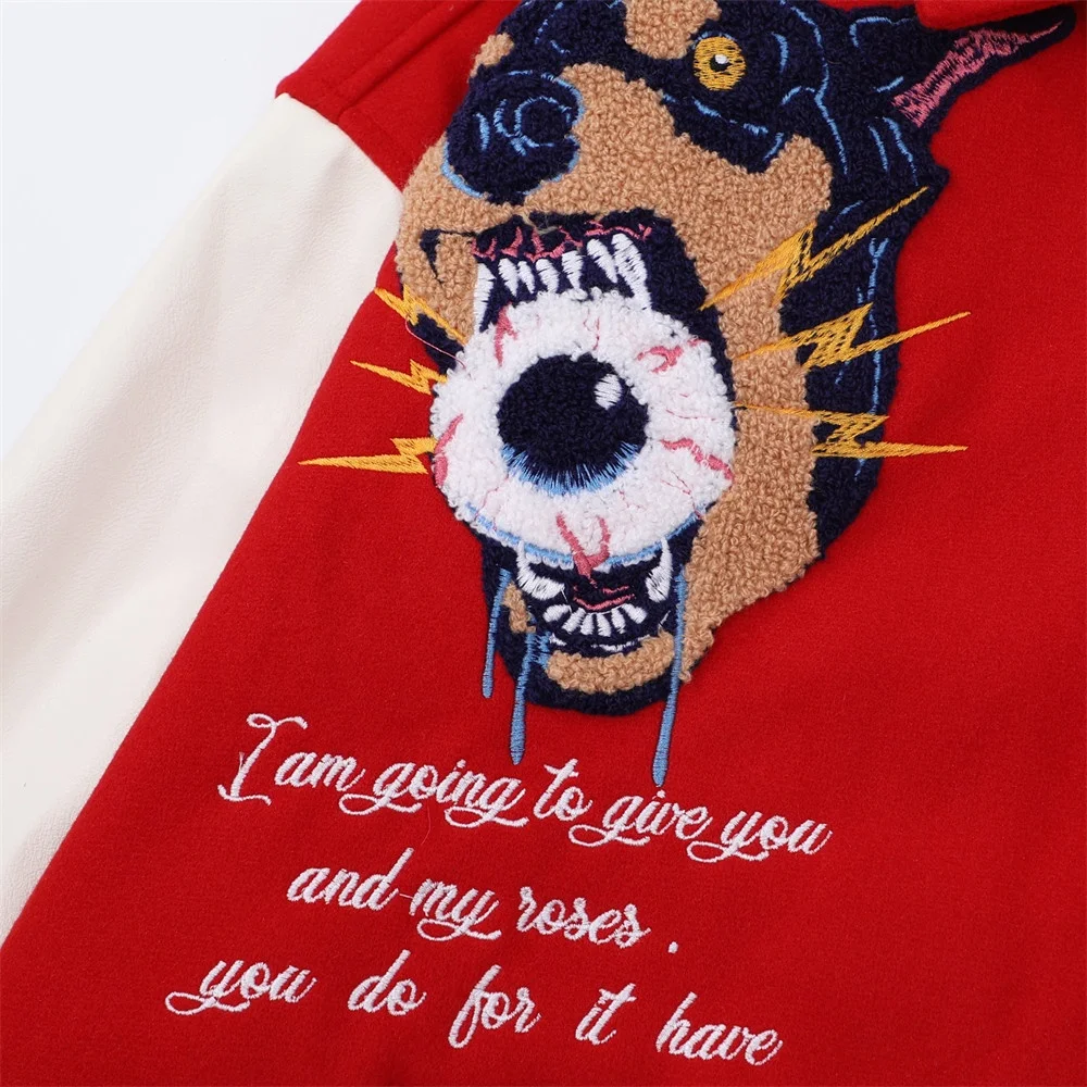 Custom Vintage Baseball Bomber Jacket Men Loose Leather Sleeves Patchwork Varsity Coats Suede Casual Streetwear