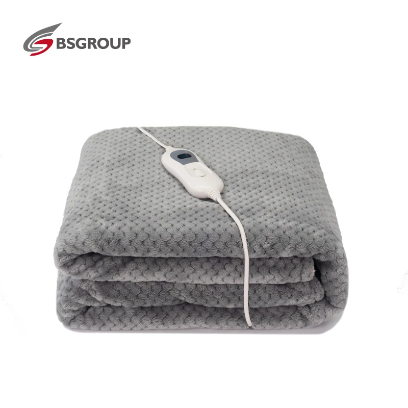 China Factory 220V Double Side Material Electric Fleece Heated Blanket with 3 heat settings