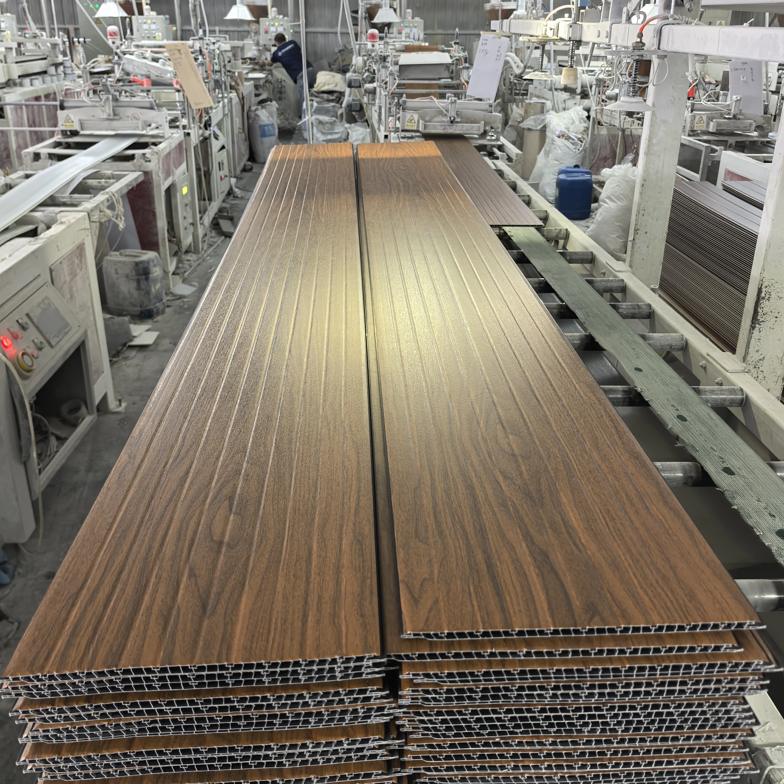 China Factory Price PVC Fluted Wall Panel Wood Brown Groove Cladding Sheet For Interior Decoration