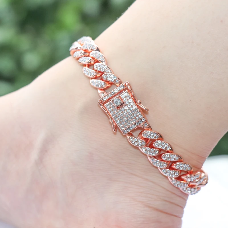 Best Selling 18K Gold Micro Zircon Miami CZ Cuban Link Chain Ankle Bracelet Hips Pops Iced Out Crystal