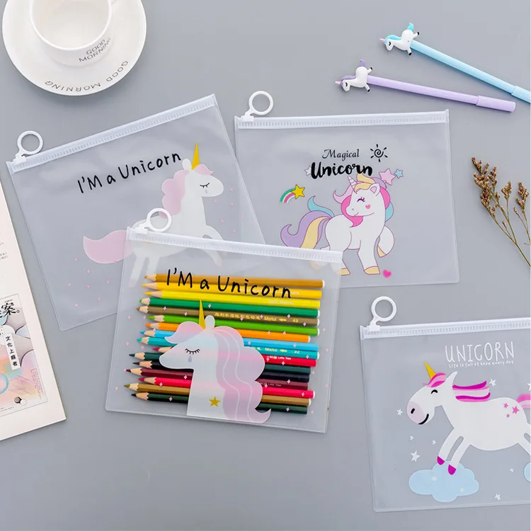 Cartoon Unicorn Translucent Pencil Case Student Kawaii Pencil Case Portable Storage Bag