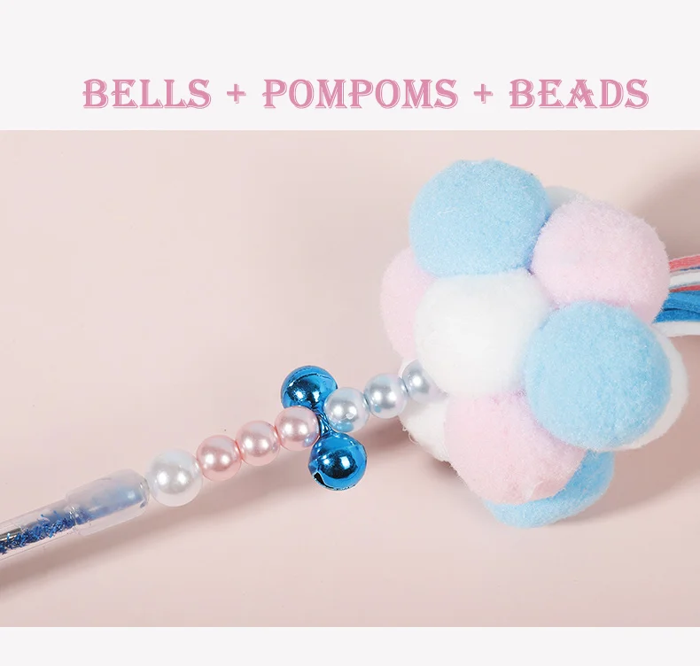 Wholesale  Cat Teaser Stick Toy Interactive Cat Toys Cat Teaser Wand Stick with Bells Pompoms