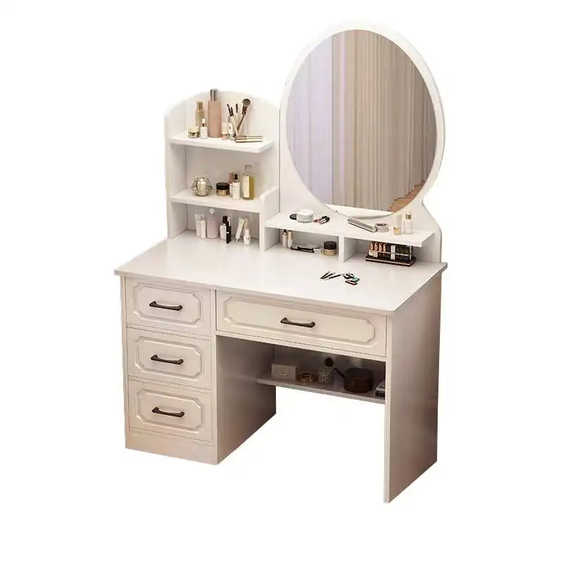Modern Small Dressing Table Set Makeup Desk With Lights Round Mirror Dressing Vanity Table Bedroom Furniture