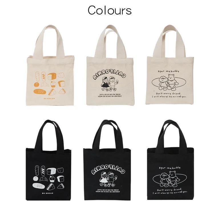 Wholesale New Fashion Portable Recycled Organic Cotton Canvas Mini Small Tote Bag  With Custom Printed logo