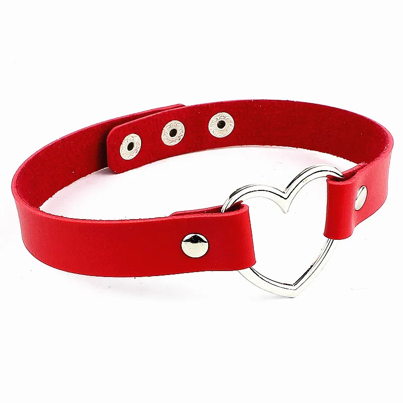 Sexy PU Leather Choker Necklace Goth Spiked Rivets Punk Collar Necklace Adjustable PU Leather Studded Love Heart Collar Choker