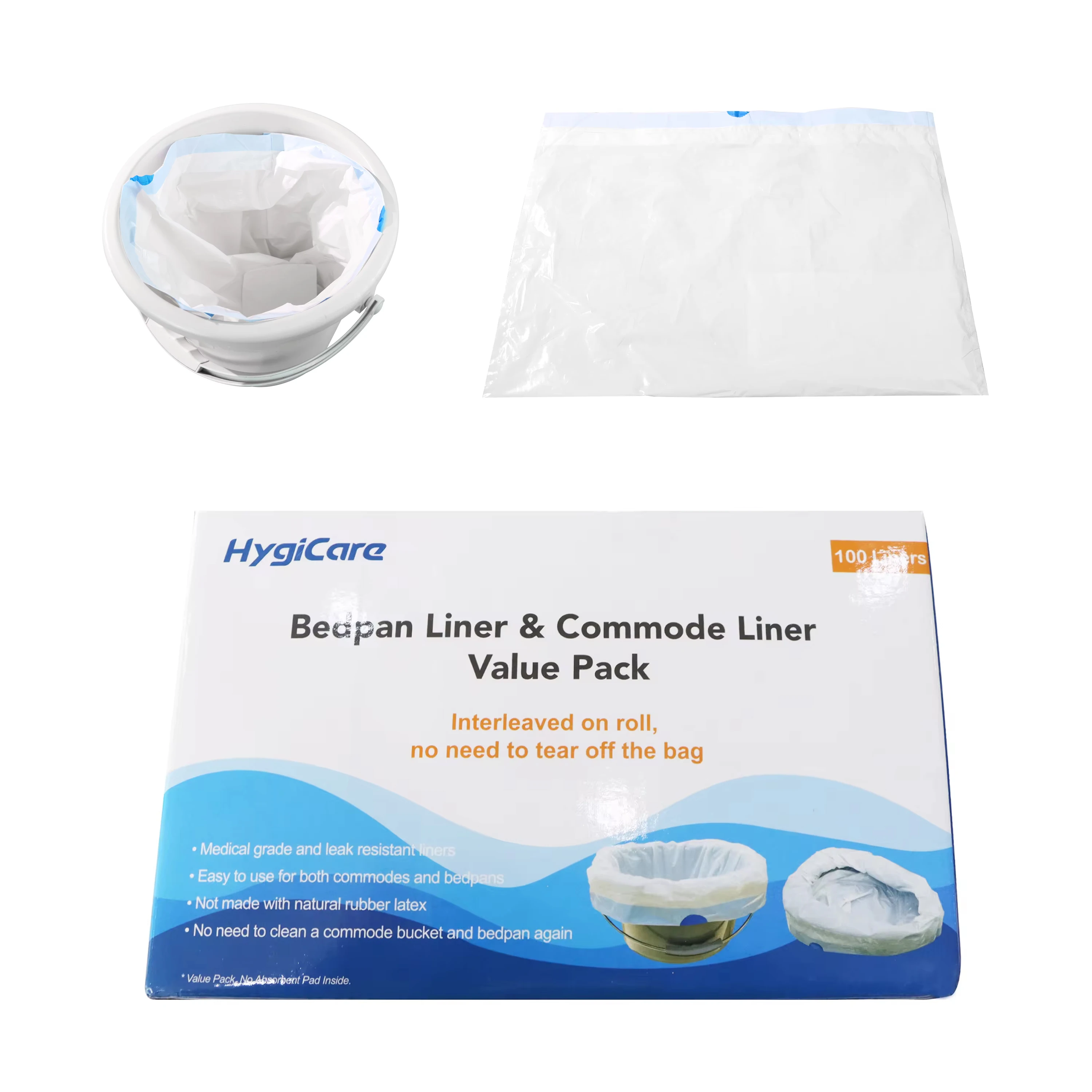 Disposable Medical Grade PE Bedpan Liner Value Pack of Individually Folded Commode Liners No Leakage Latex Free