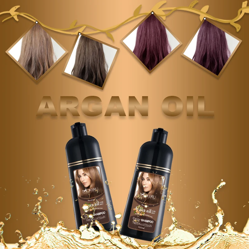 MOKERU Natural Essential Oil Hot Sale Argan Oil Hair Dye Shampoo Change Hair Color for Women Men Covering gray hair