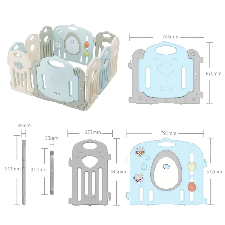 European Standard EN71 Indoor Portable Baby Playpen Fence Plastic with Door Play Pen Baby Fence for Children Play Yard
