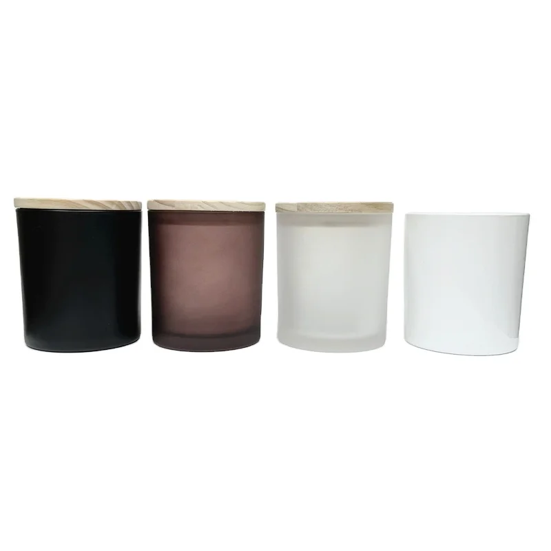 300ml matte black glass candle jar with natural color wood lid