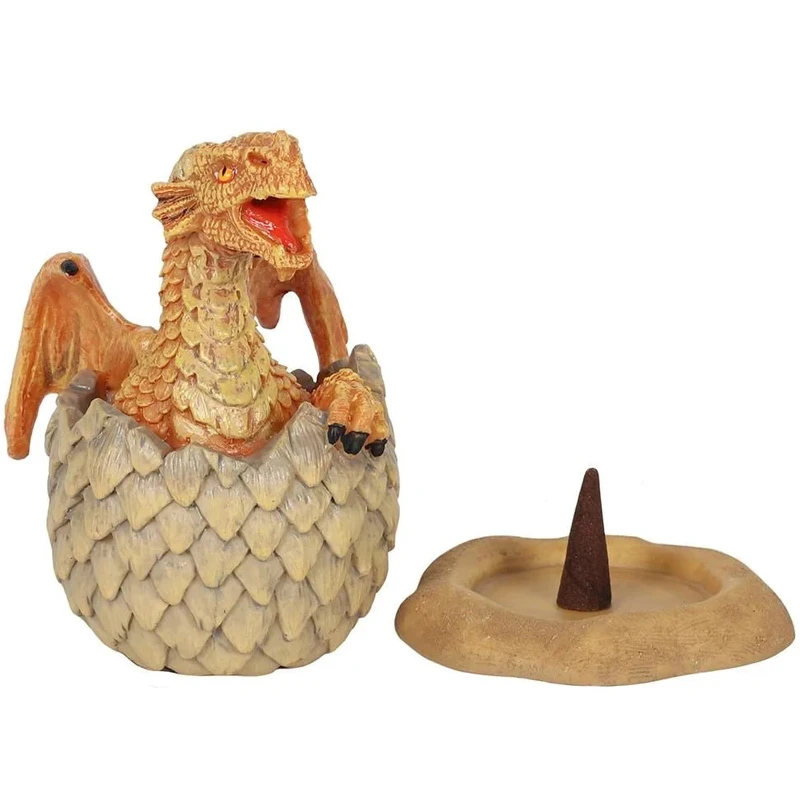 Custom handmade bright orange incense cone holder polyresin yellow hatchling dragon cone incense burner