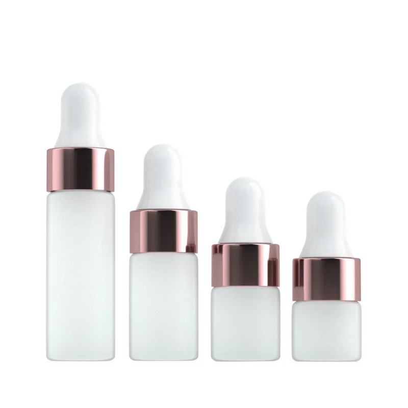 1 ml 2 ml 3 ml 5 ml transparent frosted glass bottle with rose gold dropper