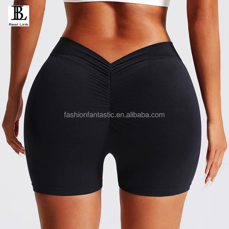 ruffled yoga shorts high quality nylon spandex yoga pants manufacturer  women runnings shorts