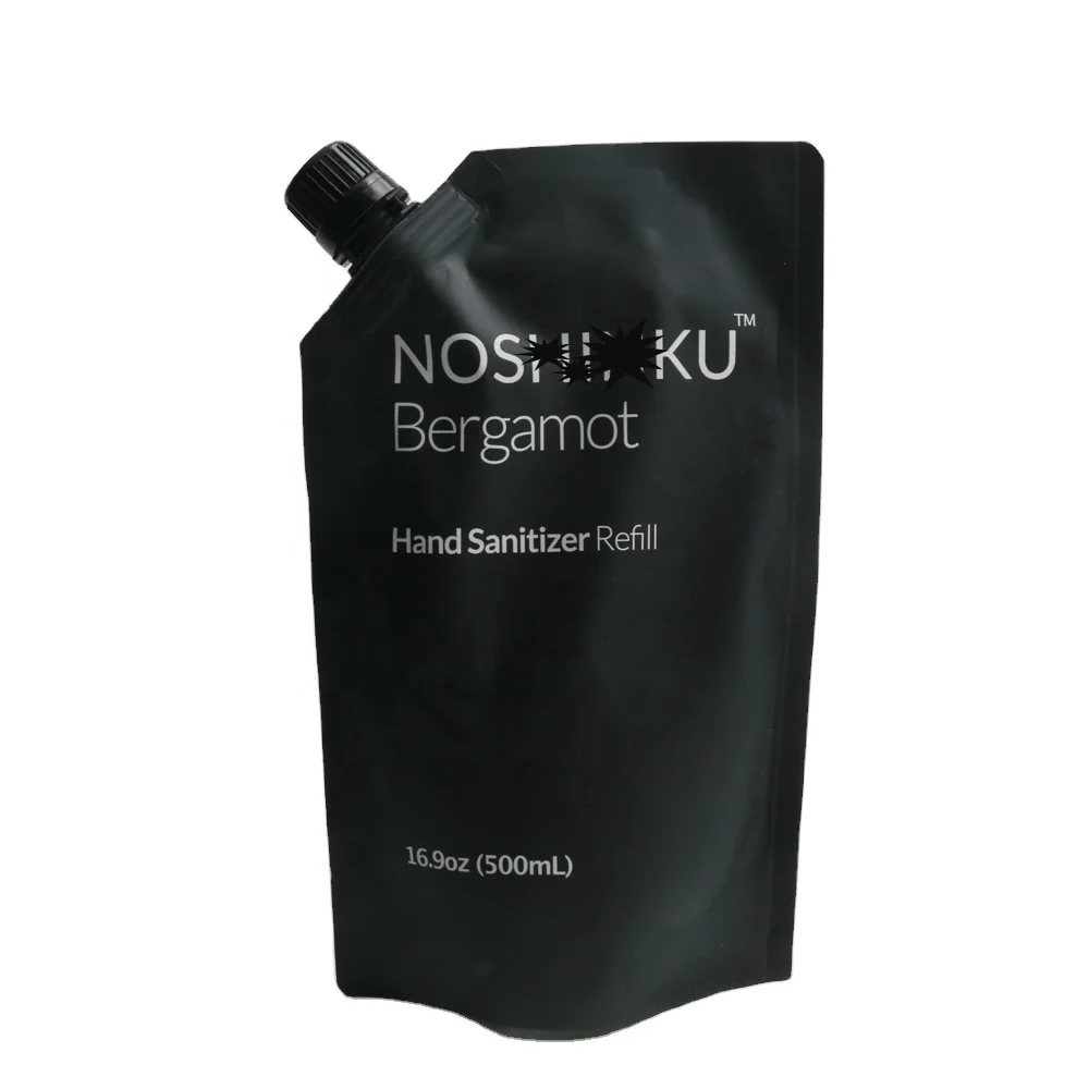Custom printed matte black plasti cosmetic stand up pouch bag with spout 500ml