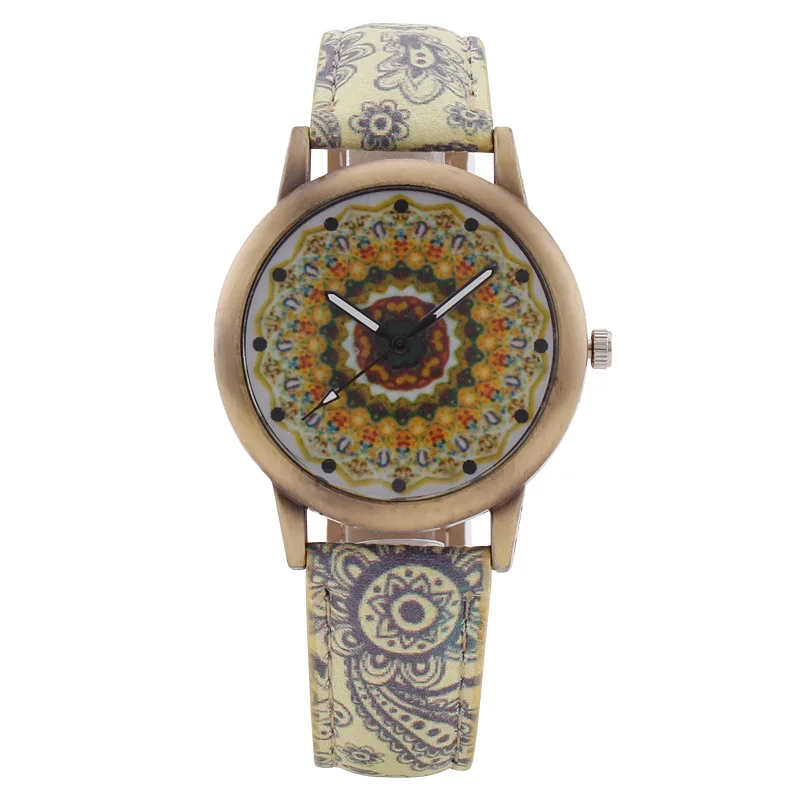 2021 China supplier Vintage ethnic print ladies bronze watch quartz ladies watches