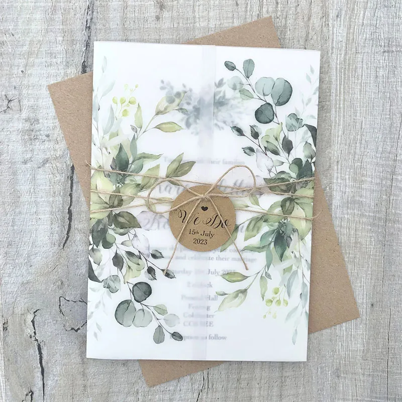 Fashion Custom Rustic Design Tracing Paper Wedding Invitation Cards Cover Elegant Vellum Jacket