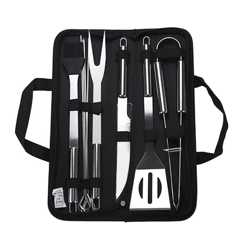 
3 5 7 9 16 18 20 pcs with Nylon Bag BBQ Cleaning Brush Tongs Corn Skewer Spatula Stainless Steel BBQ Grill Tools Set 