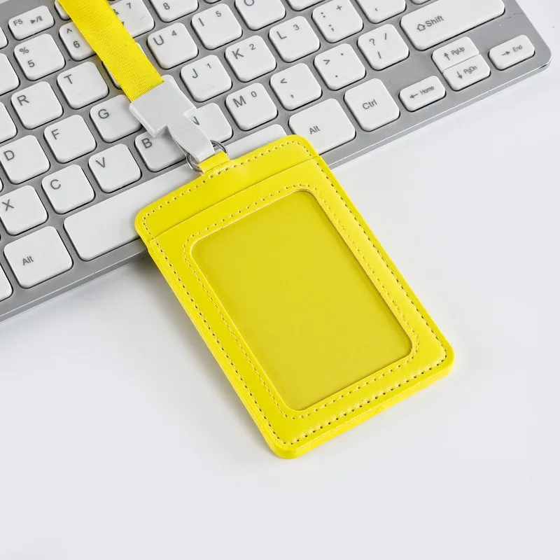 Custom Wholesale School worker card Candy Color PU Leather Employee ID card badge holders With Lanyards 1016