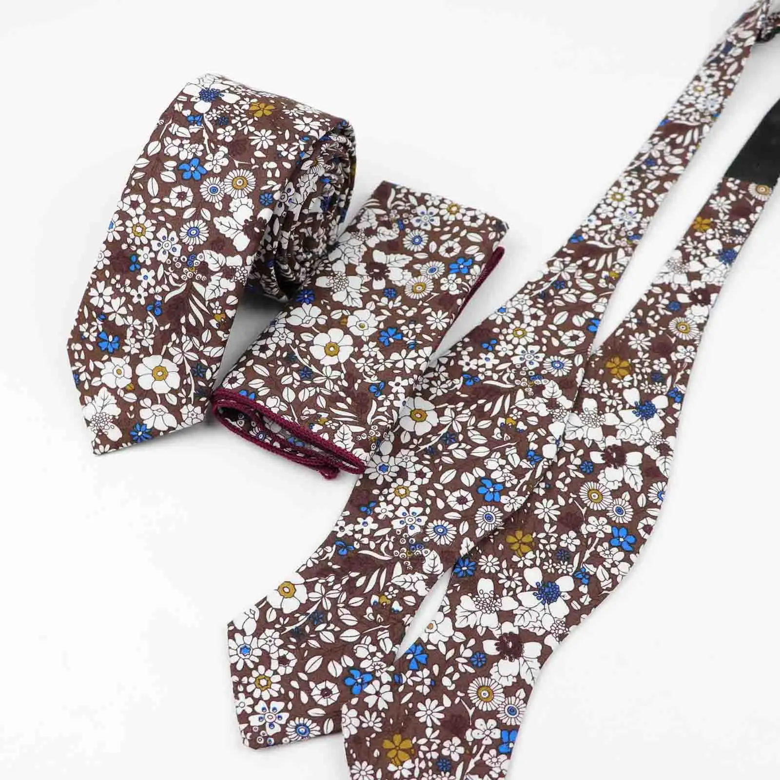 Мужской Хлопковый дизайнерский комплект из трех предметов, узкий квадратный платок в полоску с цветочным принтом, галстук-бабочка, галстук-бабочка