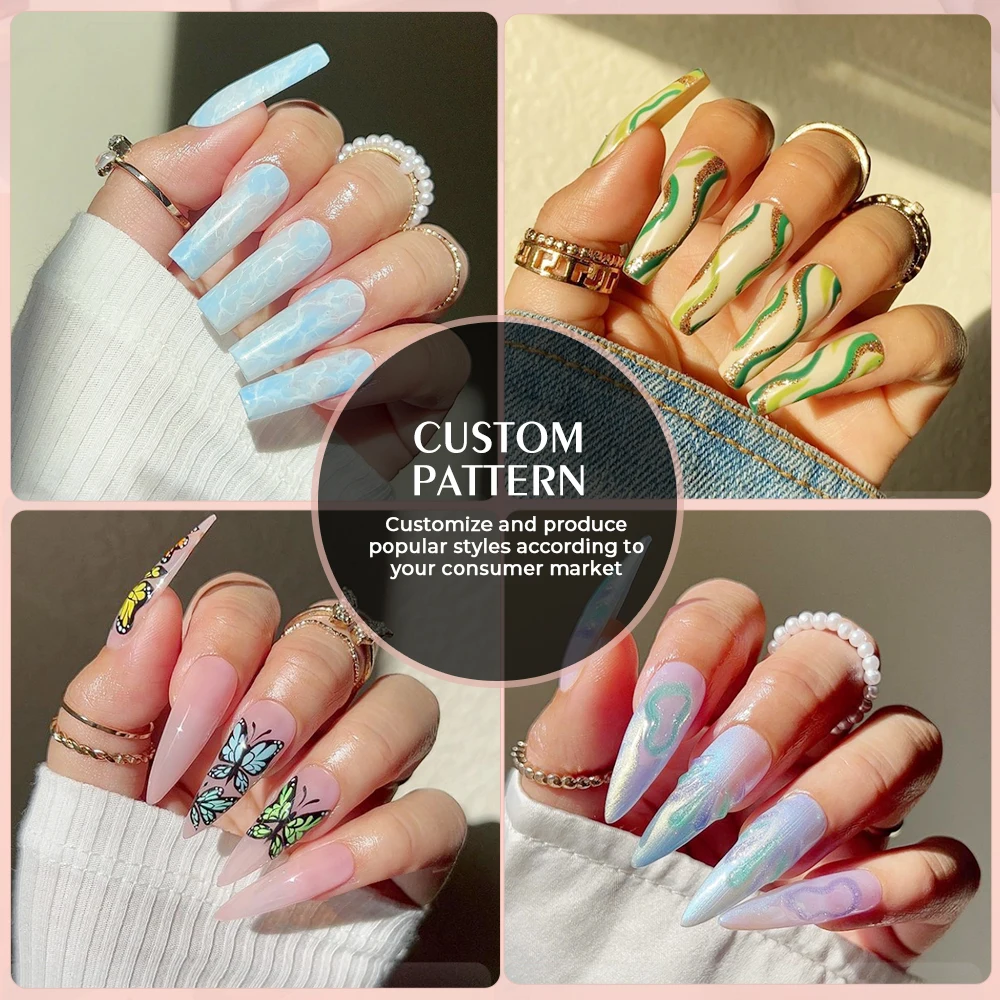 New fakenails 32 pcs custom press on nails with logo oem logo design short press on nails sets