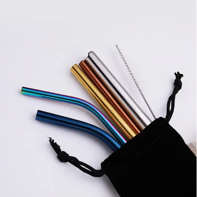 Colorful Reusable Stainless Steel Drinking Straws with Canvas Bag Bar Accessories for Wine for Wine Tasting