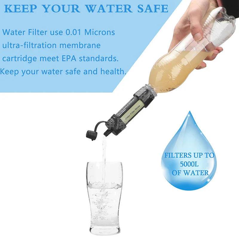 Personal Water Purifier Water Filtration System Camping Purification Water Filter Straws Outdoor Traveling Survival Emergency