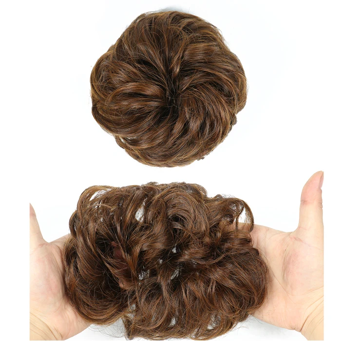 Women and Girls Curly Scrunchie Chignon Hair Bun With Rubber Band Synthetic Hair Ring Wrap On Messy Hair Bun Ponytails
