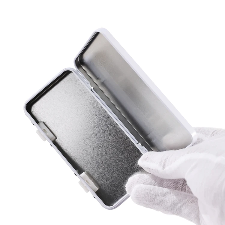 Matte White Black Small Pre-Rolling Two-Button Push Down Twist Open Button Child Resistant Tin Cases with Hinged Lids