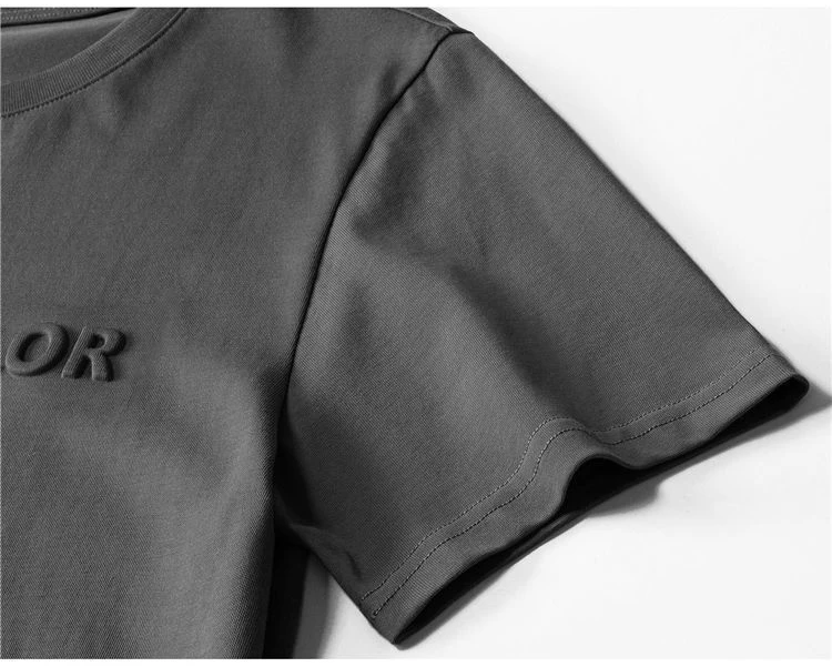Wholesale 100% Cotton Embossed Solid Color T-shirt Custom Logo Embossed Adult Short Sleeve T shirt