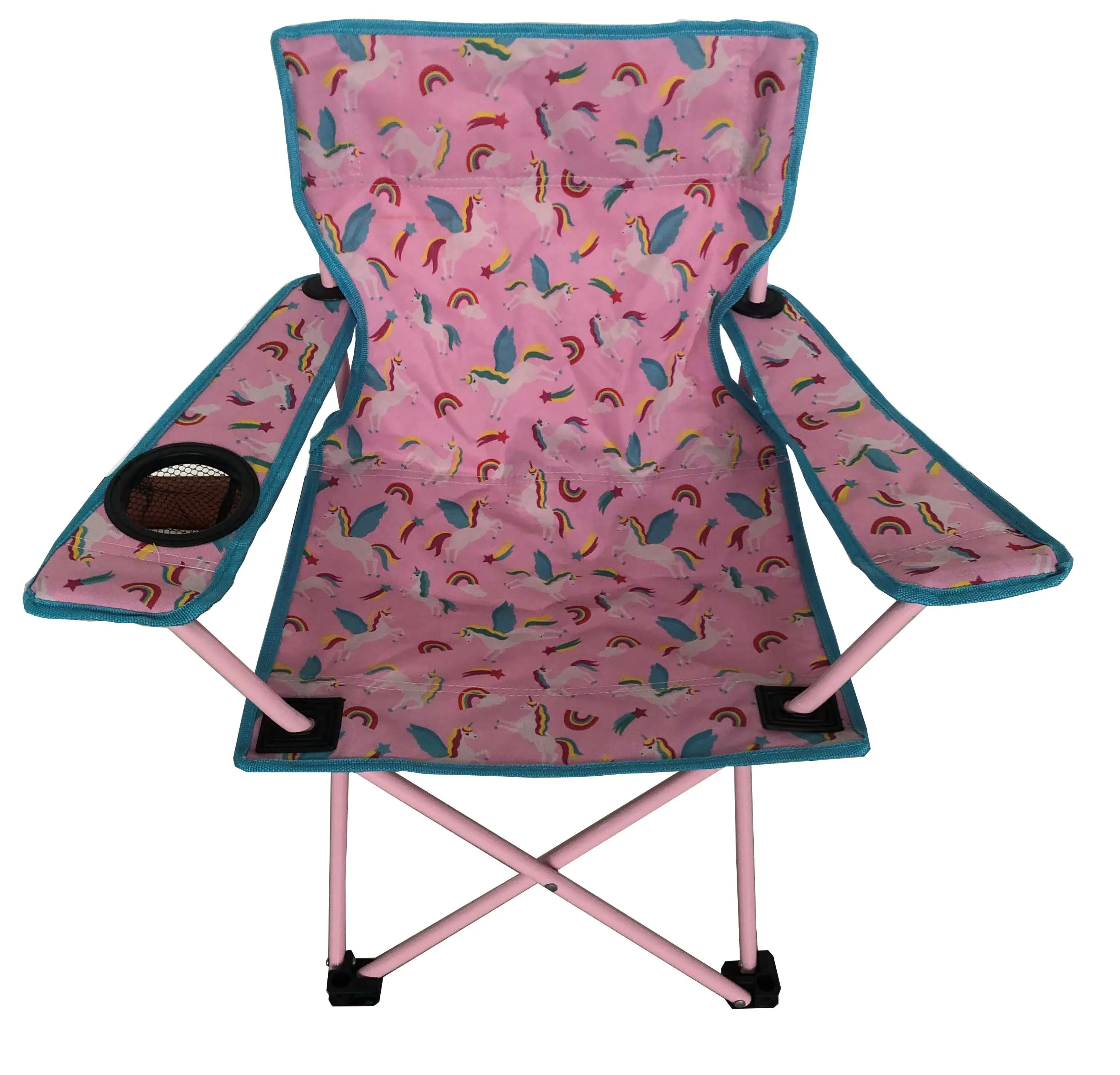 
compact portable safety fancy cartoon design shark and unicorn paint padded folding camping kids chair with armrest 