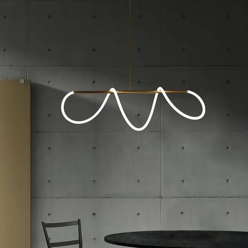 Minimal restaurant creative art note chandelier personality simple design long straight line table bar line