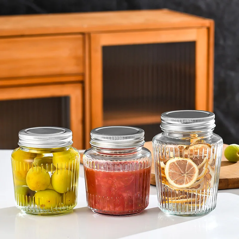 New Design 150ml 250ml 380ml 500ml Round Stripe Food Grade Glass Jam Jar