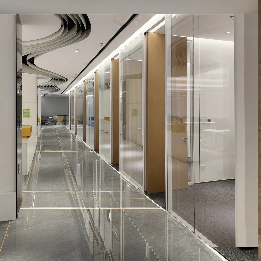 Современный дизайн бескаркасная прозрачная стеклянная перегородка вертикальный полный вид для домашнего офиса внутренняя стена