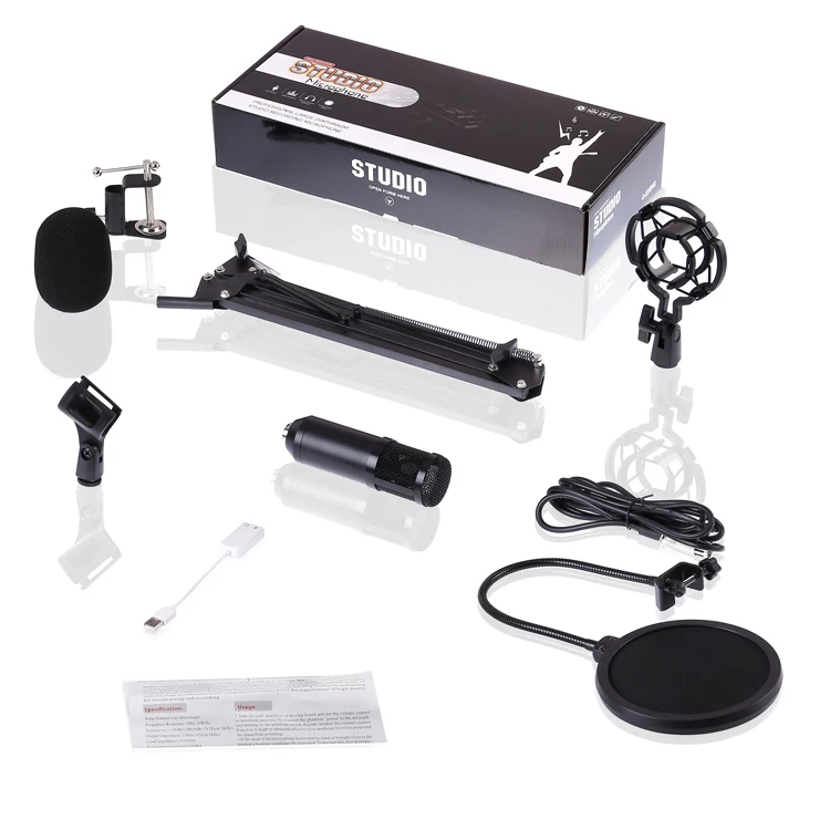 BM-800 Condenser Mic Streaming Recording Usb Cable Wired Computer Microphone With Stand