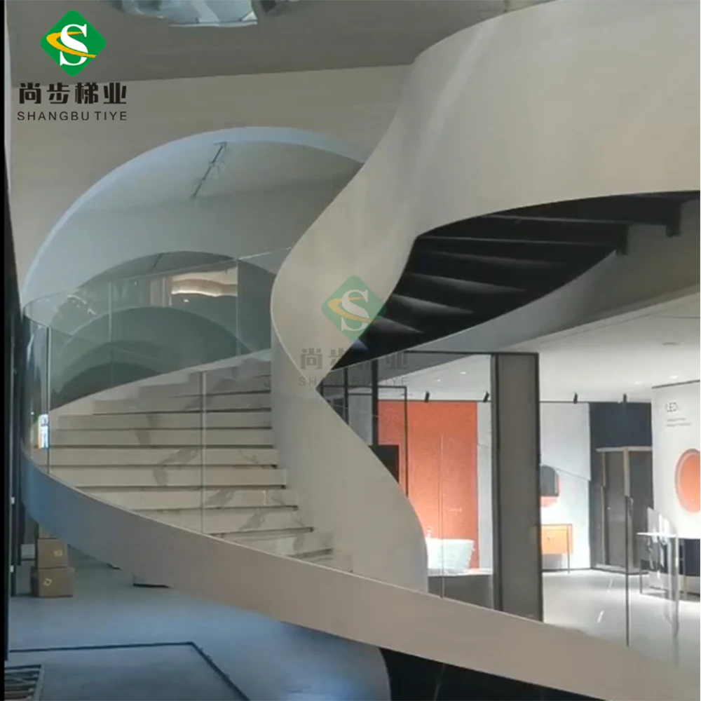 European Design Interior Curved Stair With Marble Tread Luxury Marble Stone Staircase (1600620257194)