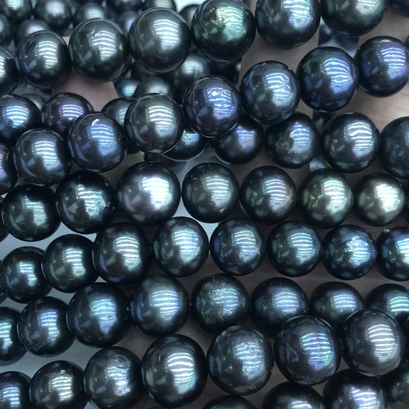 wholesale big 12 mm black pearls strands, 12-15mm(real size 11.3-13.5mm), round shape,good luster