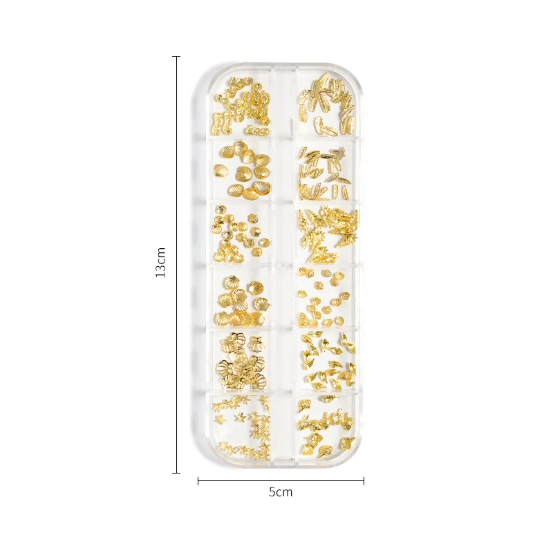 Gold Nail Art Alloy Studs Seaside 3D Decorations Sea Shell Star Feathers Charm Metal Frame Rivets Nail Sequin Accessories