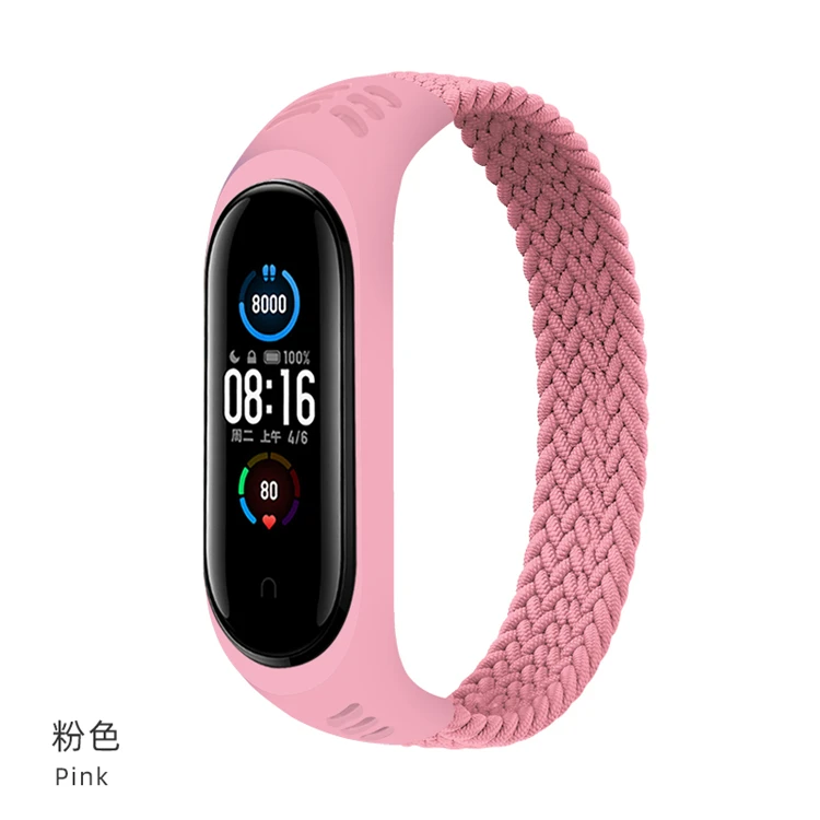 High Quality Weave Mi Band 6 5 4 3 Wristband Single Loop Elastic Braided Watchband For m6 nylon strap