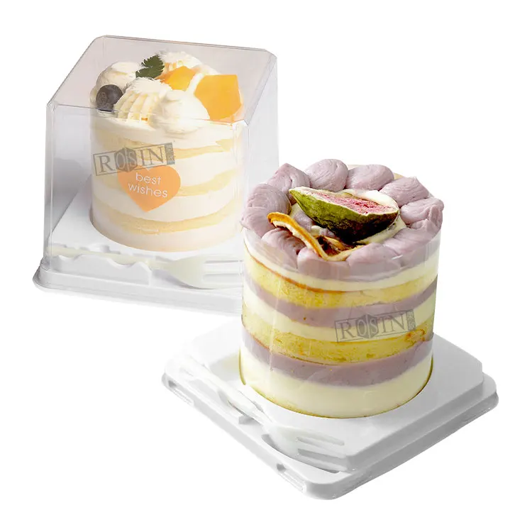 Индивидуальный Круглый белый контейнер для пирожных tiramisu, упаковка для пирожных на вынос, упаковочная коробка с вилкой в кондитерском магазине
