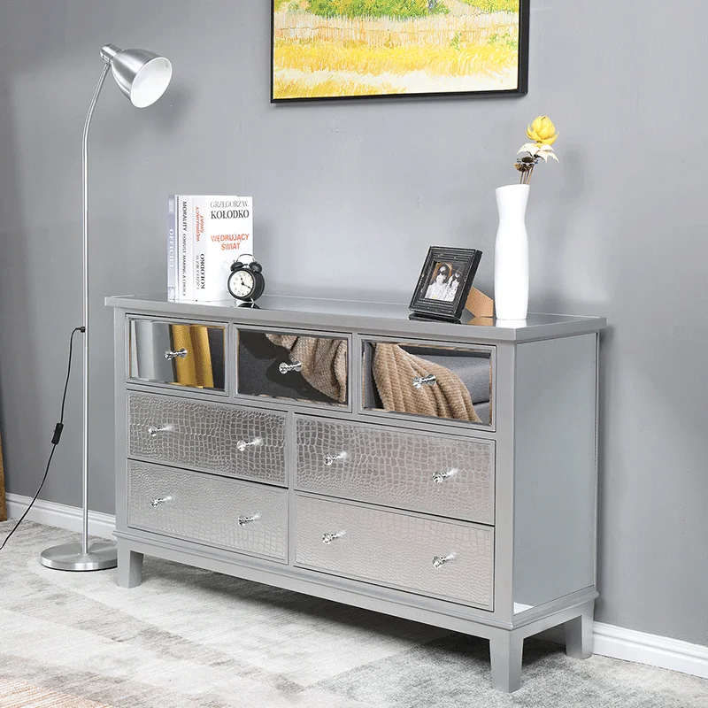 Belleworks Home Decor Furniture Living Room Cabinets Large Capacity Seven Drawer Cabinet For Home Luxury Miirored Silver Cabinet