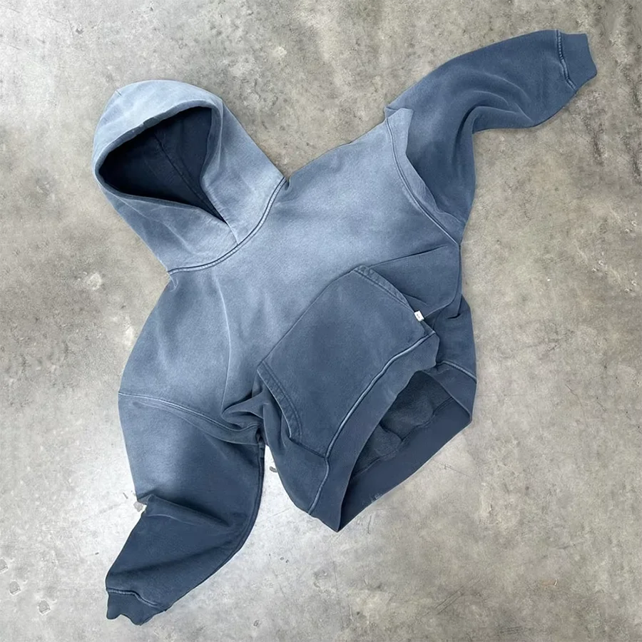 Custom Streetwear Pullover Unisex Hoody Blank Oversized French Terry Heavyweight Vintage Acid Wash Men Sun Faded Hoodie