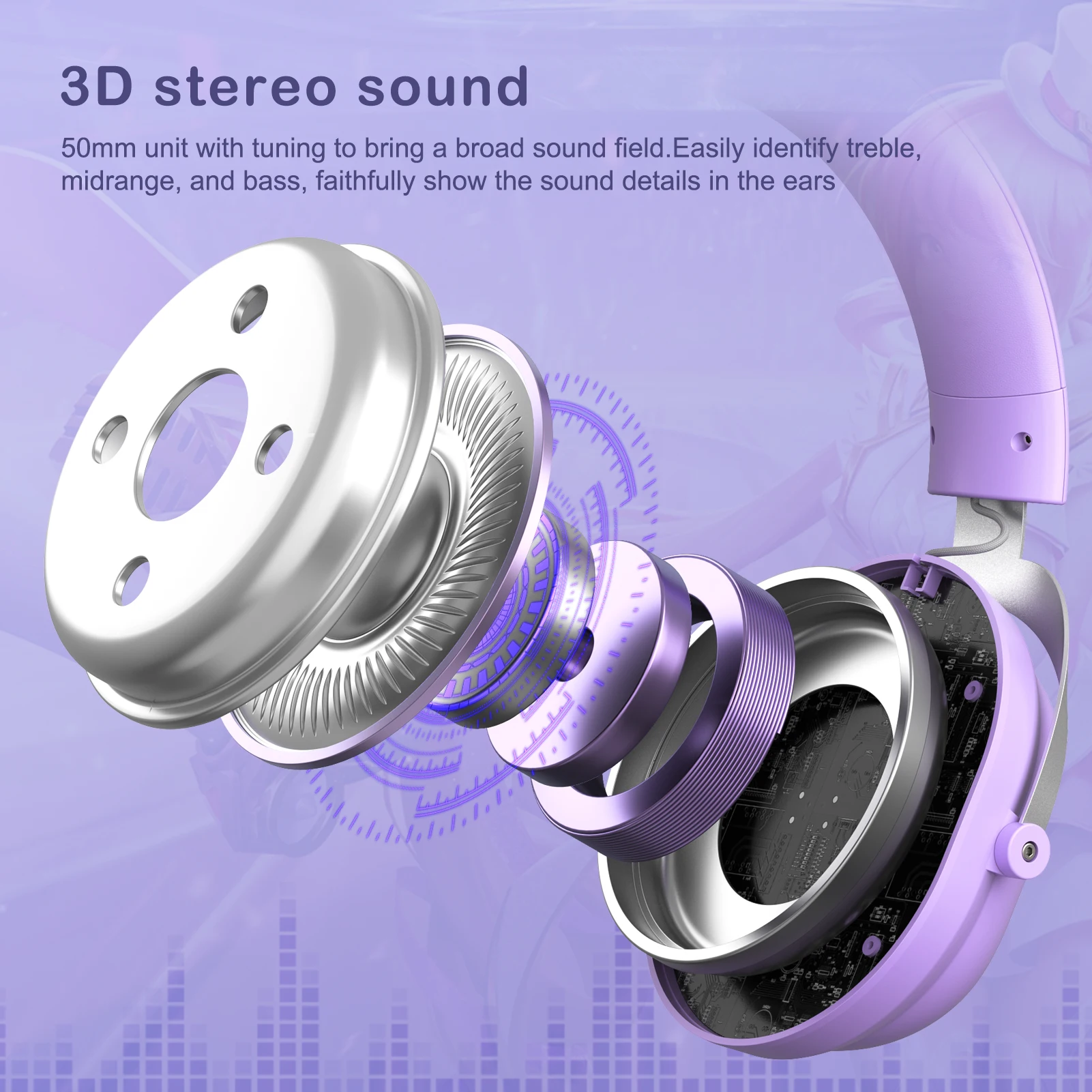 Onikuma X11 purple hoofdtelefoon audifonos de cable corded gaming anc stereo audio cat wired earphones with mic