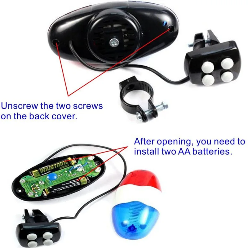 Latest Arrival 6 LED 4 Tone Sounds Bicycles Bell Car Light Electronic Horn Siren for Kid Children Bike Scooter Cycling Lamp