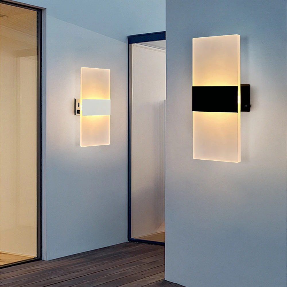 Acrylic Rectangular Rechargeable Wall Lamp Up Down Dimmable For Hallway Stairs Bedroom Bedside LED Magnetic Wall Lamp